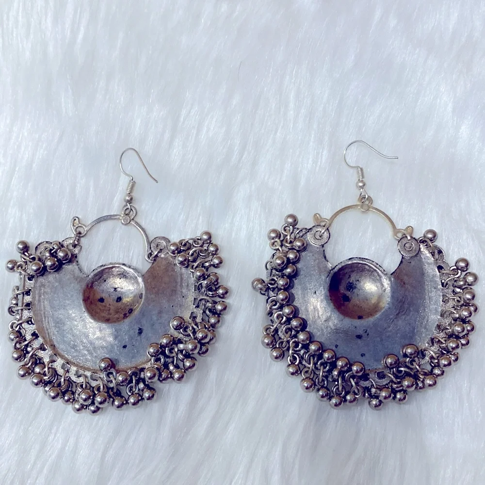 SOLD YEY !!  Handmade Afghan Ethnic Bali Earrings, Tribal Kuchi Afghan Hoop - Picture 6 of 7